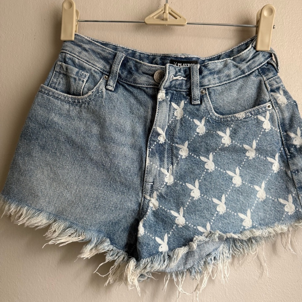 Pacsun Playboy Half Bunny High Waisted Denim Festival Shorts XS 22